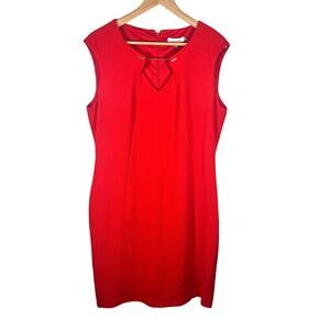 NWT Calvin Klein Red V Neck Sleeveless Shift Plus Dress  Size 14